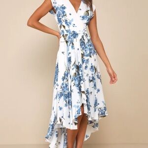 Lulu's Blue Floral High Low Dress